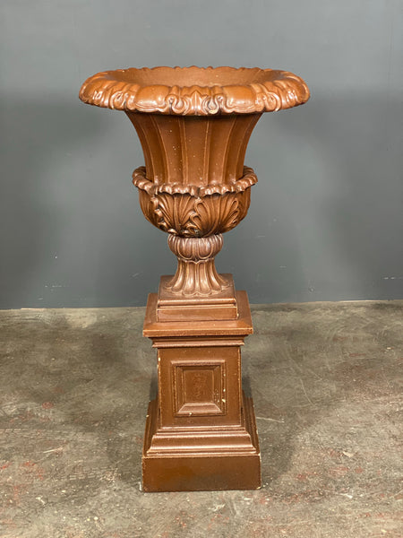 Large Glazed Terracotta Urn On Plinth