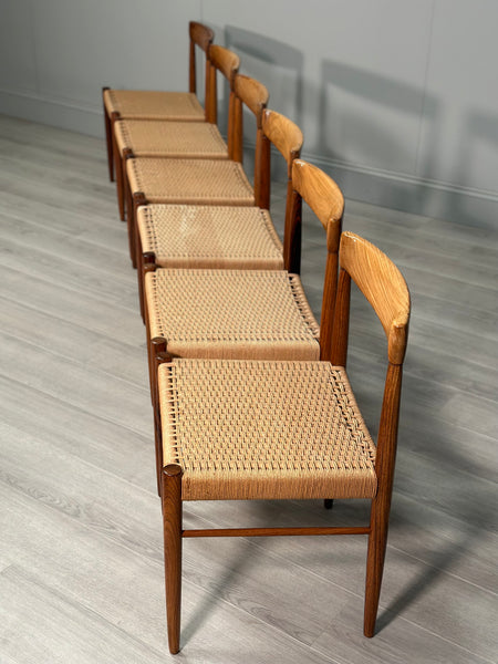 Set Of 6 H.W. Klein Rosewood And Paper Cord Dining Chairs By Bramin