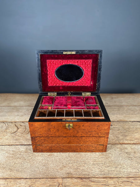 Antique 19th Century Burr Thuya Jewellery Box With Writing Slope