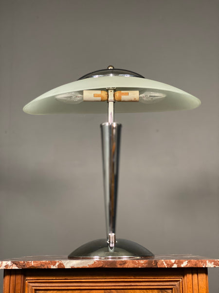 Vintage Art Deco Style Chrome Frosted Glass Dimmable Lamp