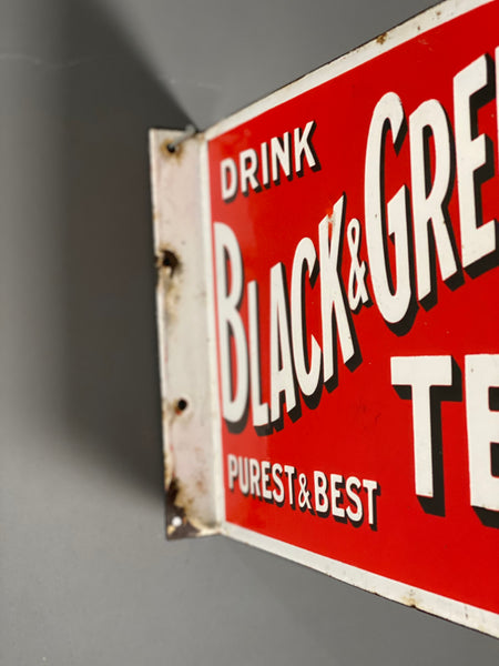 Double Sided Black & Greens Tea Vintage Enamel Sign