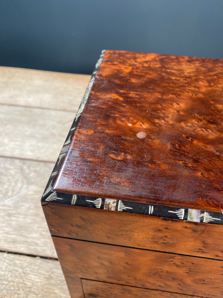 Antique 19th Century Burr Thuya Jewellery Box With Writing Slope