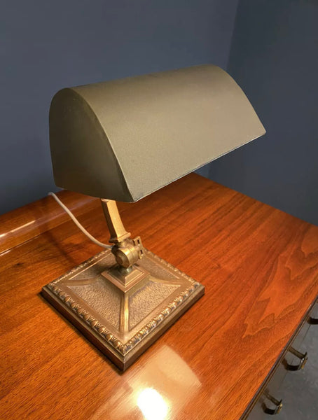 1930’s Art Deco Amronlite Brass Bankers Desk Lamp