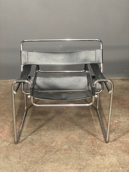 Mid Century Wassily Style Bauhaus Chrome Leather Chair