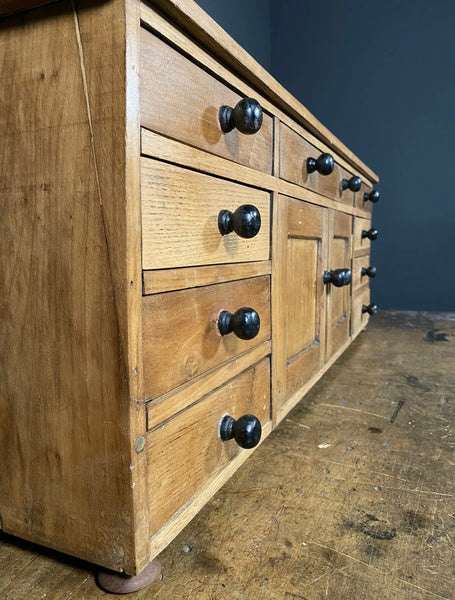 Early 20th Century Oak And Pine Counter Top Cabinet Drawers