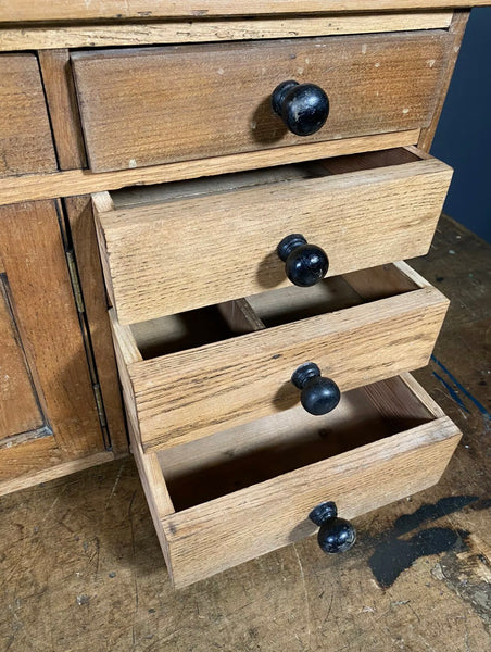 Early 20th Century Oak And Pine Counter Top Cabinet Drawers