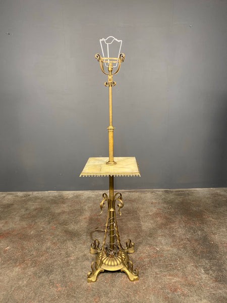 Large 19th Century Art Nouveau Adjustable Brass Onyx Floor Lamp