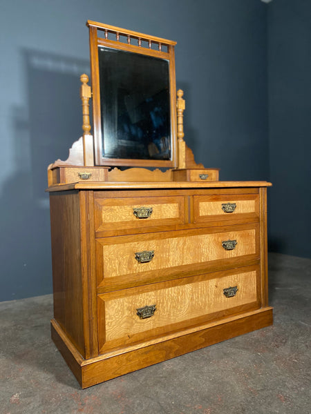 Edwardian Satin Walnut Dressing Table Chest Of Drawers