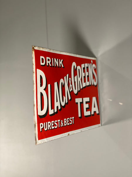 Double Sided Black & Greens Tea Vintage Enamel Sign
