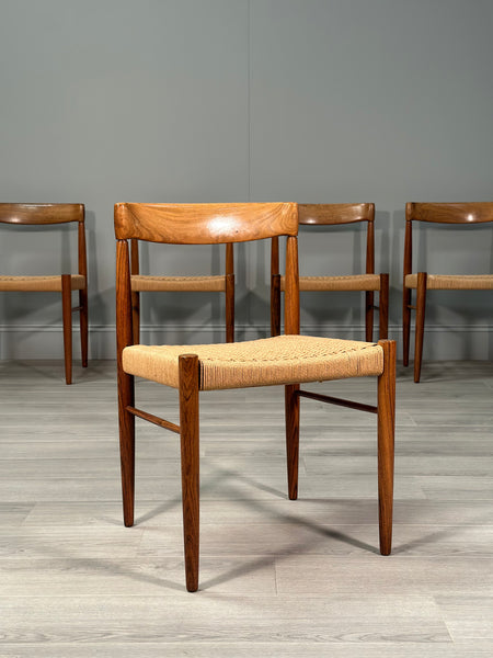 Set Of 6 H.W. Klein Rosewood And Paper Cord Dining Chairs By Bramin