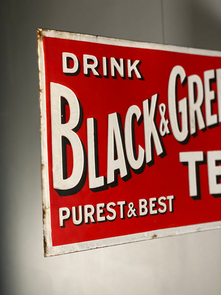 Double Sided Black & Greens Tea Vintage Enamel Sign