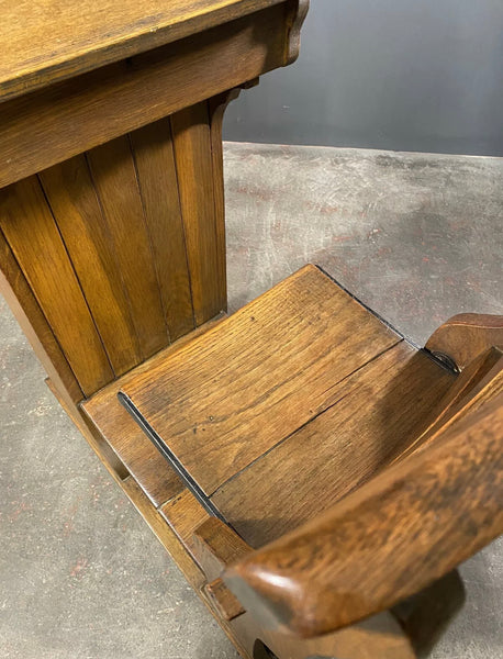 Antique Victorian Oak Teachers Desk With Cupboard And Fold Down Chair