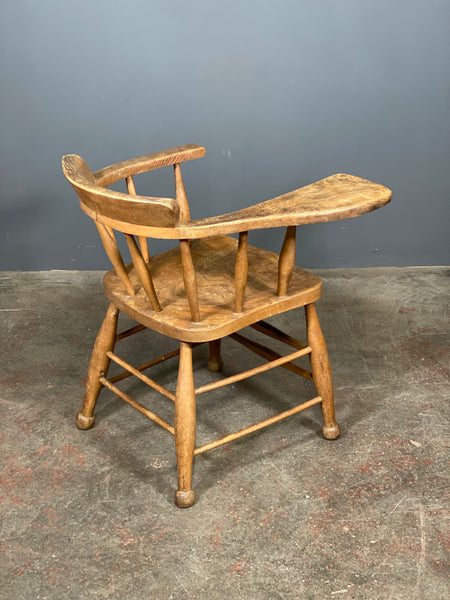 Antique Elm Smokers Bow Captains Chair With Oversized Arm