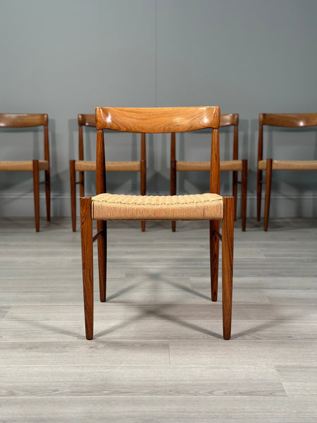 Set Of 6 H.W. Klein Rosewood And Paper Cord Dining Chairs By Bramin