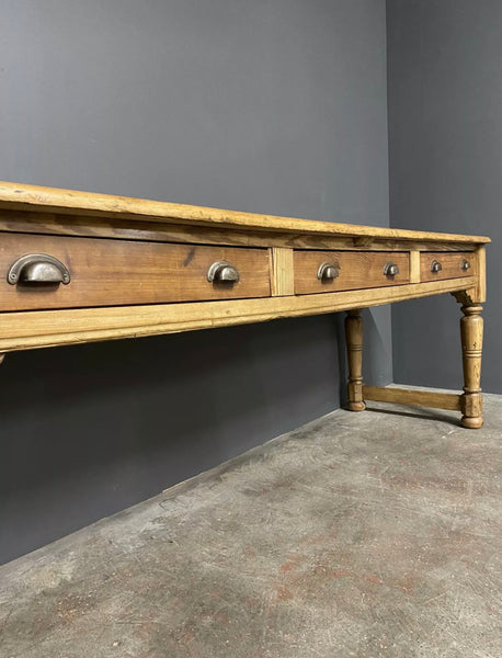 Large Victorian Pitch Pine Desk Side Table 8ft
