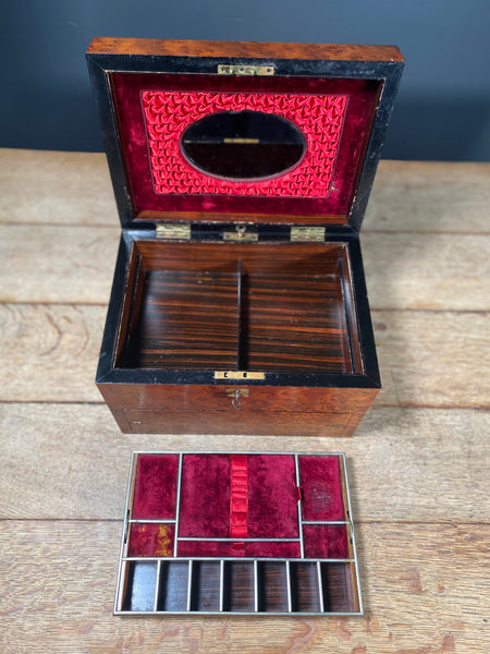 Antique 19th Century Burr Thuya Jewellery Box With Writing Slope