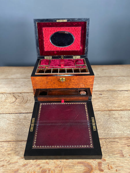 Antique 19th Century Burr Thuya Jewellery Box With Writing Slope