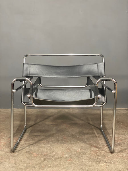Mid Century Wassily Style Bauhaus Chrome Leather Chair