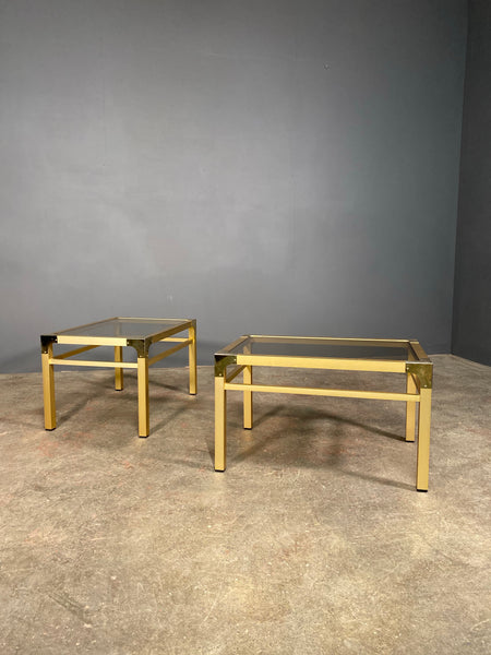 Pair Of 20th Century Anodized Brass Smoked Glass Side Tables