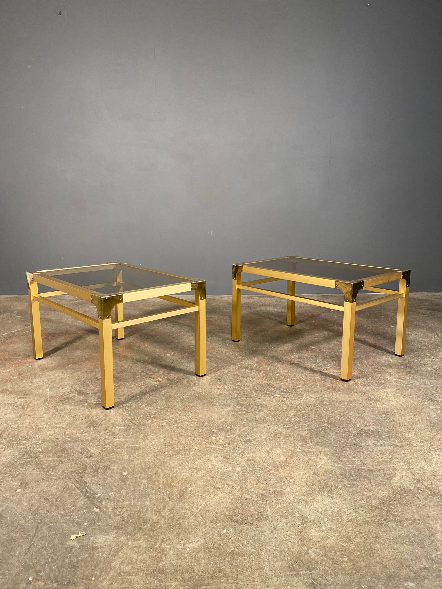 Pair Of 20th Century Anodized Brass Smoked Glass Side Tables