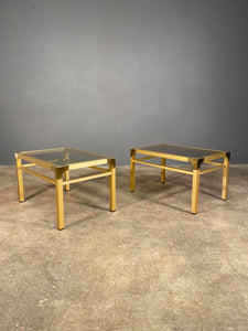 Pair Of 20th Century Anodized Brass Smoked Glass Side Tables