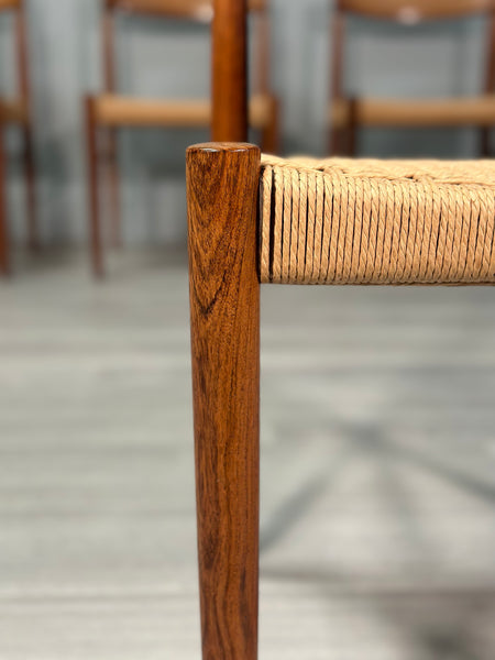 Set Of 6 H.W. Klein Rosewood And Paper Cord Dining Chairs By Bramin
