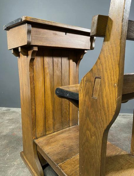 Antique Victorian Oak Teachers Desk With Cupboard And Fold Down Chair