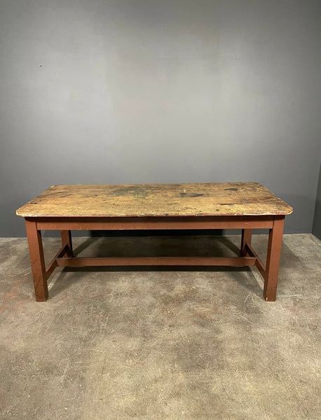 Late 19th Century Antique Pine 2 Plank Top 6ft Industrial Table