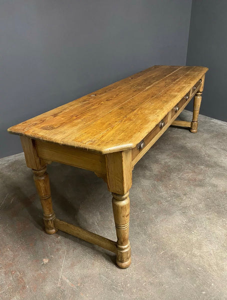 Large Victorian Pitch Pine Desk Side Table 8ft
