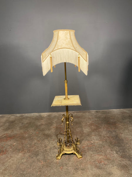Large 19th Century Art Nouveau Adjustable Brass Onyx Floor Lamp