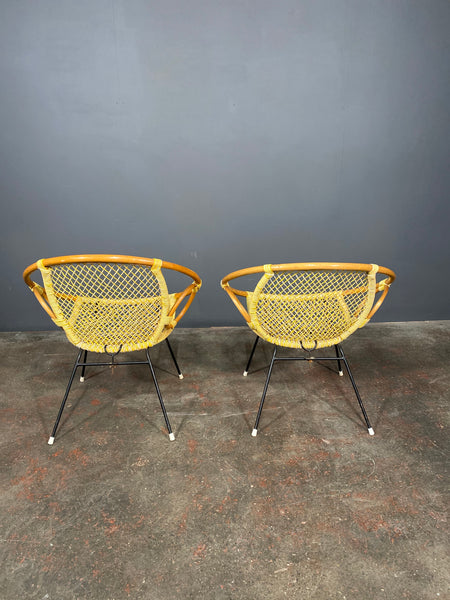 Pair Of Mid Century Bamboo And String Egg Chairs