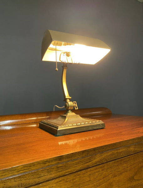1930’s Art Deco Amronlite Brass Bankers Desk Lamp