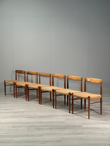 Set Of 6 H.W. Klein Rosewood And Paper Cord Dining Chairs By Bramin