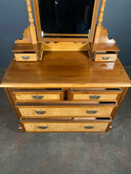Edwardian Satin Walnut Dressing Table Chest Of Drawers