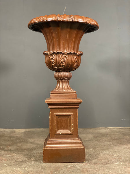 Large Glazed Terracotta Urn On Plinth