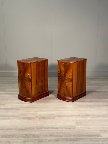 A Pair Of Art Deco Burr Walnut Bedside Cabinets