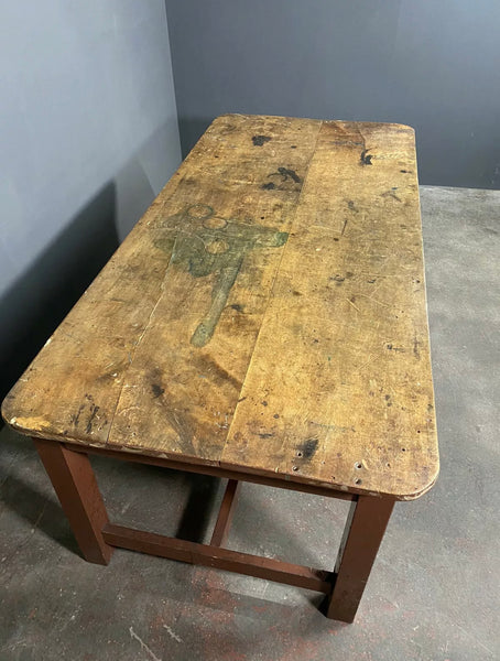 Late 19th Century Antique Pine 2 Plank Top 6ft Industrial Table