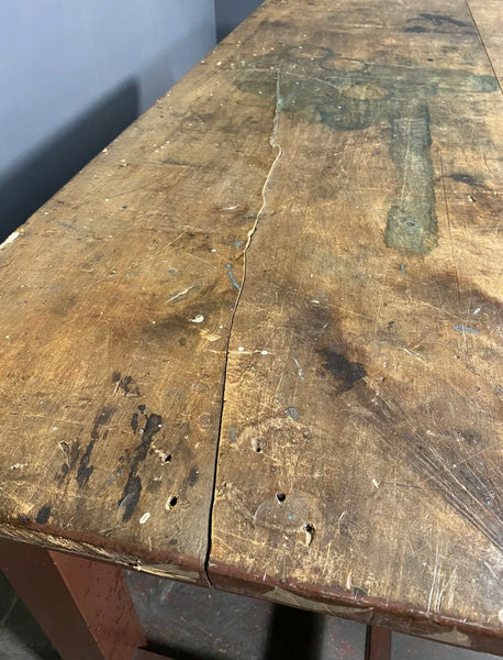 Late 19th Century Antique Pine 2 Plank Top 6ft Industrial Table