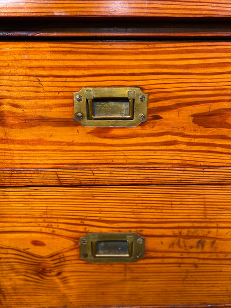 19th Century Pitch Pine Campaign Chest Of Drawers