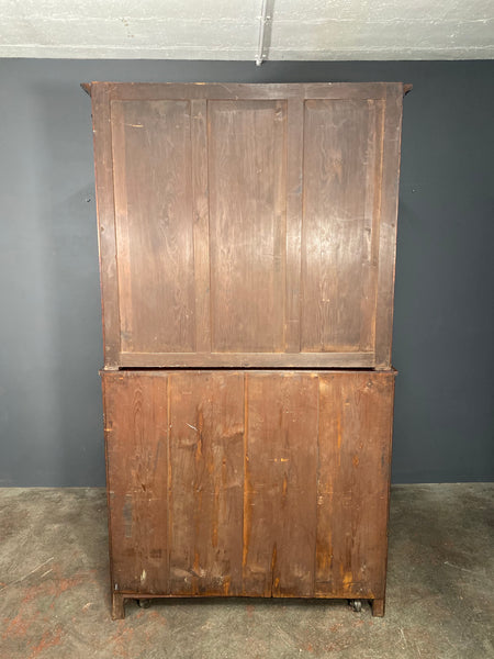 Antique Victorian Mahogany Cupboard On Chest Linen Press