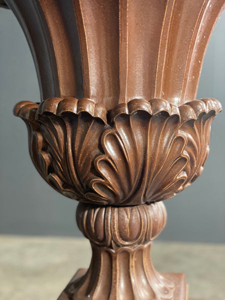 Large Glazed Terracotta Urn On Plinth