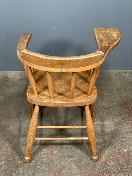 Antique Elm Smokers Bow Captains Chair With Oversized Arm