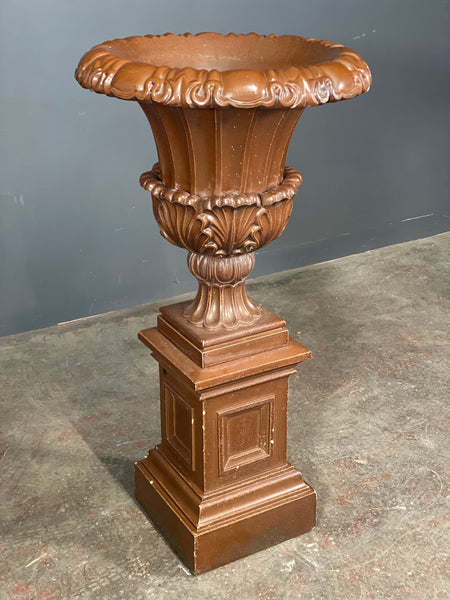 Large Glazed Terracotta Urn On Plinth