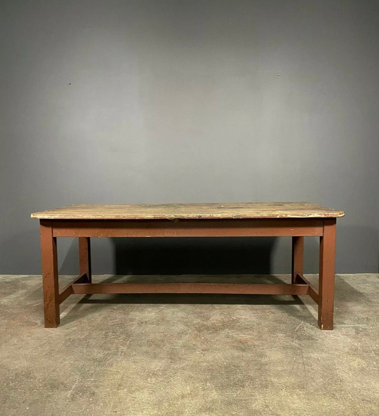 Late 19th Century Antique Pine 2 Plank Top 6ft Industrial Table