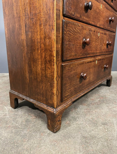 Early Victorian 19th Century Large Inlaid Oak Chest Of Drawers