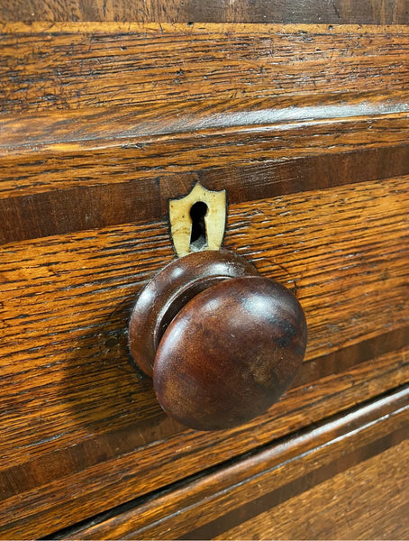 Early Victorian 19th Century Large Inlaid Oak Chest Of Drawers