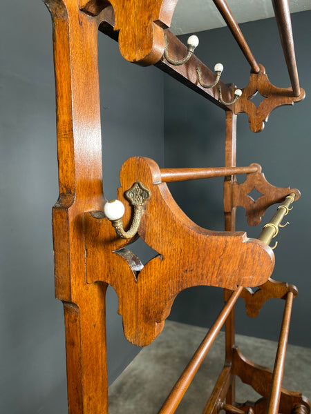19th Century Victorian Large Oak Hallway Shoe Coat Rack