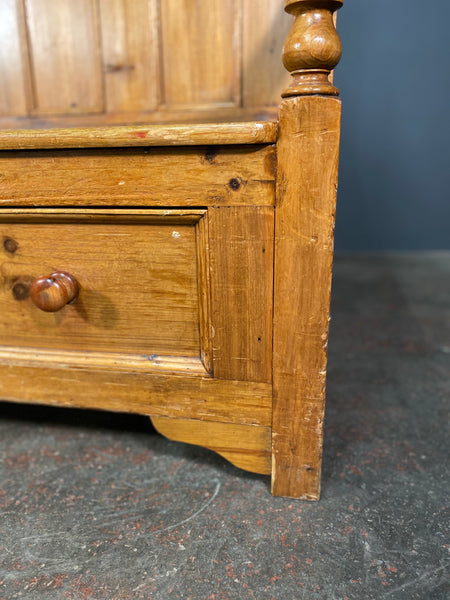 20th Century Antique Pine Settle With Drawers