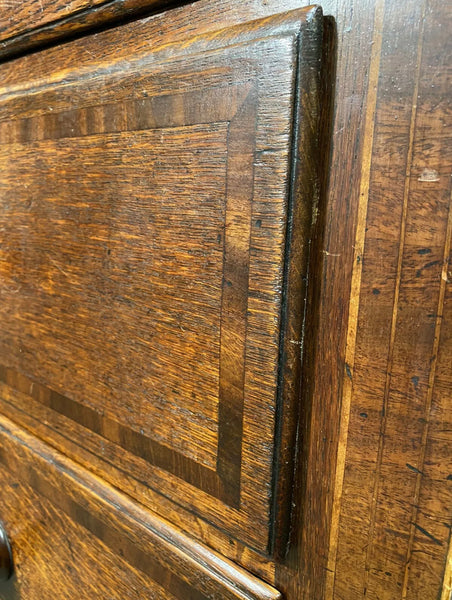 Early Victorian 19th Century Large Inlaid Oak Chest Of Drawers
