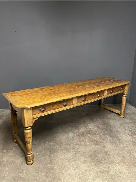 Large Victorian Pitch Pine Desk Side Table 8ft